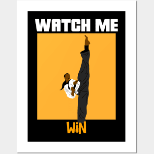 Watch Me Win Brown Skin Black Girl Magic Martial Arts Karate Kungfu Jiu Jitsu Krav Maga Taekwondo Afro Kwanzaa Gift Design Posters and Art